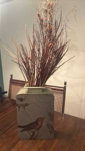 lot 1445 image: Decorative Metal Floral Arrangement Vase with Dried Grasses and Stems 40 inches tall