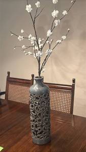 lot 1446 image: Decorative Vase with Scrollwork Pattern and Floral Stems. 47 inches tall