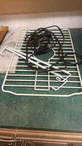 lot 1448 image: Bamboo Cutting Board Set with White Metal Stand, Black Cord and Marble Cutting Board