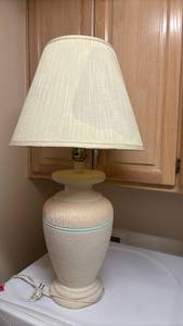 lot 1452 image: Table Lamp with Textured Base and Pleated Shade. Has damaged shade