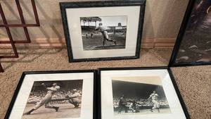 lot 2008 image: Lot of 3 Framed Black and White Baseball Photographs - Located in Basement