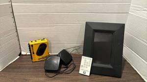 lot 2025 image: Sony Walkman Sports WM-F107 Cassette Player Yellow with Speakers and Digital Photo Frame
