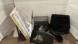 lot 2030 image: Office Desk Organizer Set Black Metal File Holder and Threads magazines