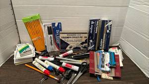 lot 2056 image: Office Supply Lot Pencils Markers Pens Eyelets Adhesive Tape