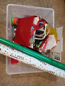 lot 2061 image: Gift Bags, Wrapping Paper, Tissue Paper, Ribbon and More inside tote