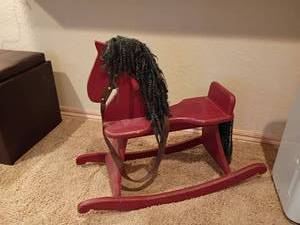 lot 2071 image: Vintage Wooden Rocking Horse.  Located in basement