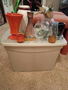 lot 2073 image: Vases and Candle Holders inside Tote