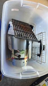 lot 3138 image: Outdoor Grill Grate and Basket Accessories, charcoal and more