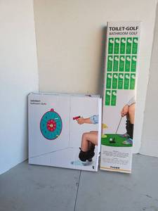 lot 3214 image: Toilet Golf Bathroom Darts Games appear complete and new in box