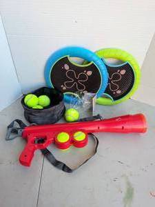 lot 3230 image: Dog toys with tennis Ball Launcher and more