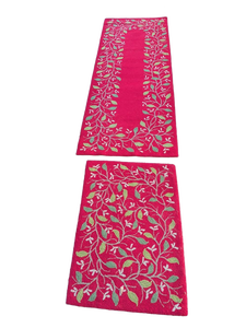 lot 3320 image: Two Red Rugs with Leaf and Vine Pattern. 2.5x7 and 2x3ft