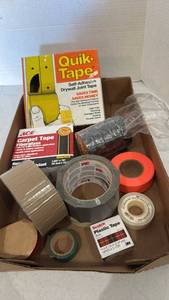 lot 3427 image: Lot of Adhesive Tapes Quik Tape Drywall, ACE Carpet Fiberglass, Scotch Plastic, misc rolls