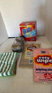 lot 3457 image: Cleaning Supplies Lot Brillo Oxi Clean Steel Wool Easy Wipe Cloths