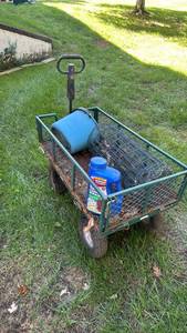 lot 4105 image: Garden Cart with Wire Fencing Roll and more