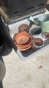 lot 4113 image: Garden Tool Lot Watering Can Planters Pots Baskets