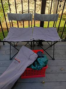 lot 4131 image: Plastic Covers and 2 Outdoor Chairs