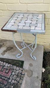 lot 4212 image: Patio Side Table with Stone Tile Top and Metal Base 21x14x14