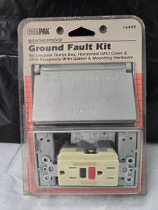 lot 991 image: Gampak Weatherproof Ground Fault Kit 16449 Horizontal GFCI Receptacle, Gray - Retail $0