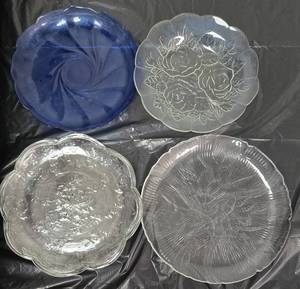 lot 1001 image: 4 Decorative Vibtage Glass Plates with Floral and Embossed Designs - Retail $0