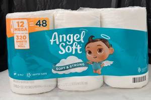 lot 1014 image: Angel Soft 2-Ply Bathroom Tissue 12 Mega Rolls 320 Sheets Per Roll-New - Retail $0