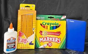 lot 1016 image: School Supplies Lot Elmers Glue, Eagle Pencils, Crayola Markers, Staples Notebook - Retail $0