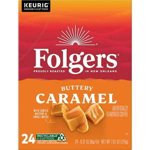 lot 1049 image: Folgers Buttery Caramel Artificially Flavored Coffee  Keurig K Cup Pods  24 Count Box