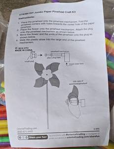 lot 1054 image: DIY Jumbo Paper Pinwheel Craft-2 partial packages - Retail $0