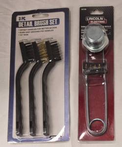 lot 1093 image: 3 PC Detail Brush Set 12 Wide Steel Brass Nylon  Lincoln Electric KH790 Flint Striker - Retail $0