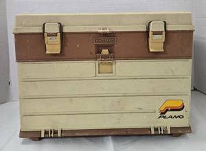 lot 1113 image: Plano Fishing Tackle Box with Lots of Lures and Accessories - Retail $0