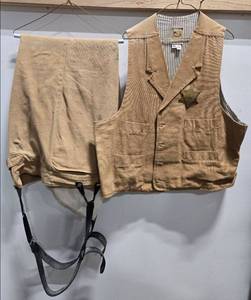 lot 1126 image: Vintage Mens Vest and Pants.  Vest has a Wells Fargo & Co Express Guard Pin. Vest size XXL, Pant 46 - Retail $0