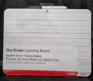 lot 1153 image: Staples Dry-Erase Learning Board Double-Sided Ruled Blank 8.9 x 11.8 in 61296 - Retail $0