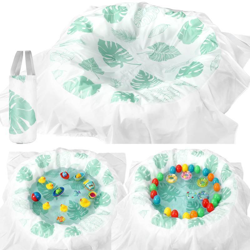 lot 28349 image: Beach Pool 6.56 x 6.56 Feet Waterproof Pool and Beach Blanket Portable Water Game Flexible Paddling Game for Outdoor (Green,Plant) - Retail $25