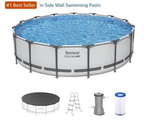 lot 18792 image: Bestway Steel Pro MAX 15 x 42 Above Ground Swimming Pool Set with Pump, VISIBLE USE. - Retail $420