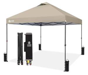 lot 18797 image: CROWN SHADES 10x10 Pop Up Canopy Tent, Outdoor Canopy, Khaki - Retail $150