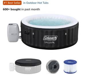 lot 18799 image: Coleman SaluSpa Miami Energy-Efficient AirJet 2-4 Person Inflatable Hot Tub, Smart Portable Outdoor Spa, Built-in EnergySense Insulation, Freeze Shield Technology, 120 Soothing Jets, 71 x 26 - Retail $490
