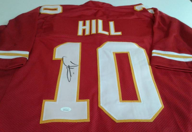 lot 1001 image: Signed Tyreek Hill Kansas City Chiefs #10 Custom Jersey With James Spence WITNESSED Certificate of Authenticity