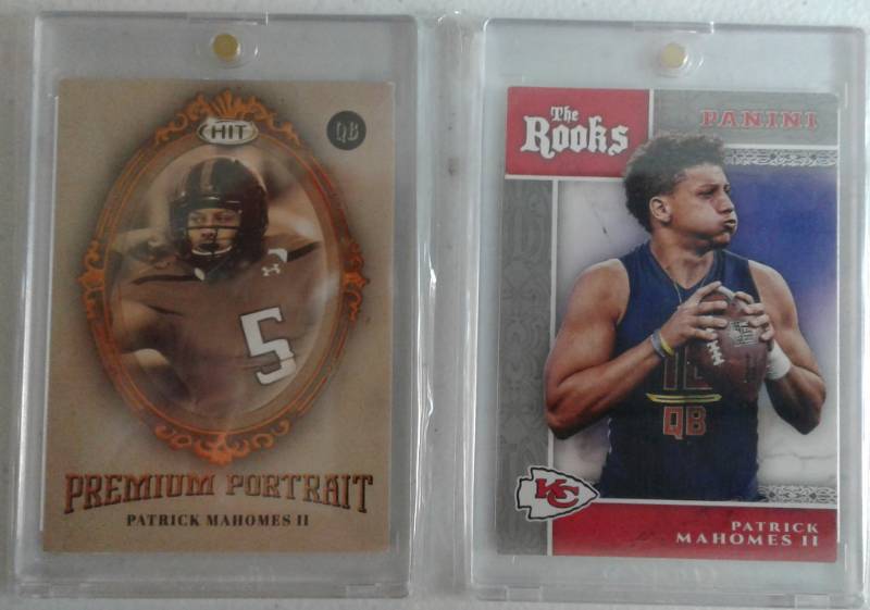 lot 1016 image: Mint 2017 Patrick Mahomes II Rookie Card Panini The Rooks & Hit Premium Portrait Insert In Protective Magnetic Cases