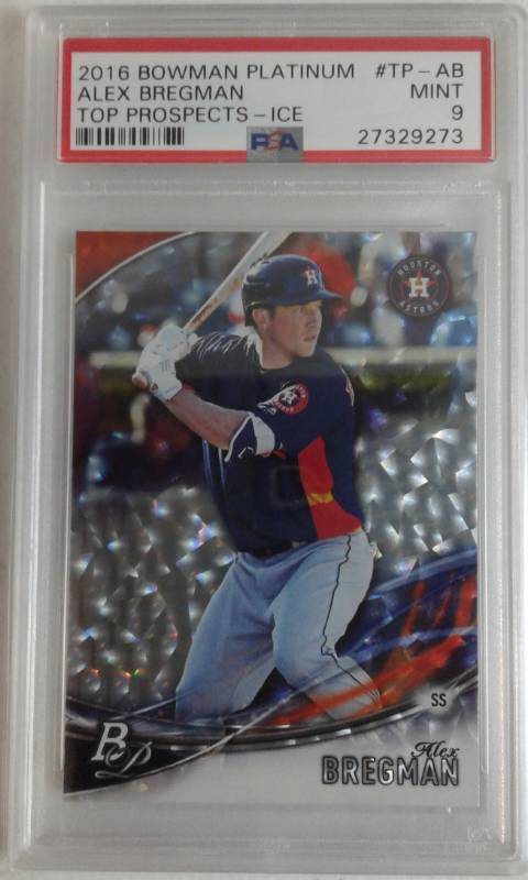 lot 1030 image: MINT PSA 9 Professional Graded 2016 Bowman Platinum Alex Bregman ICE Rookie Card Houston Astros