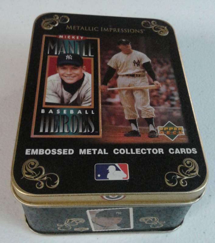lot 1053 image: 1995 Upper Deck Mickey Mantle Baseball Heroes Embossed Metal Collector Baseball Cards in Tin - Complete 5 Card Set New York Yankees