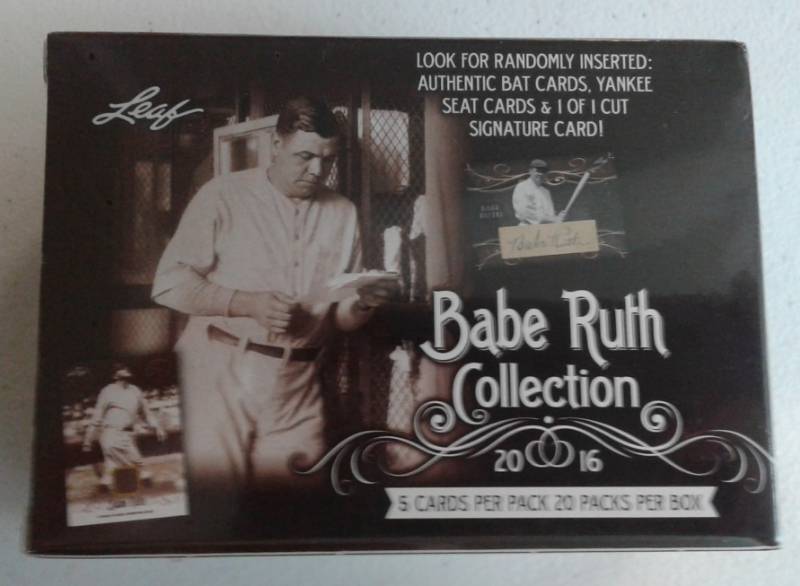 lot 1061 image: 2016 Leaf Babe Ruth Collection Blaster Sealed Box with 20 Packs & 100 Babe Ruth Baseball Cards with Chance at Yankees Stadium Seat or Ruth Bat Relic Piece