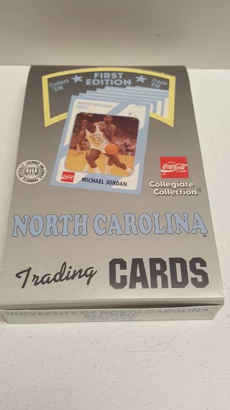 lot 1285 image: 1990 Collegiate Collection North Carolina Tar Heels NCAA Basketball Cards Wax Box 36 Packs Michael Jordan