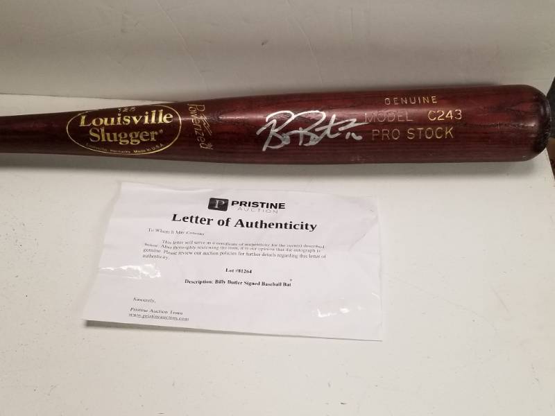lot 1229 image: Billy Butler Autographed Official MLB Louisville Slugger Full Size Baseball Bat w COA