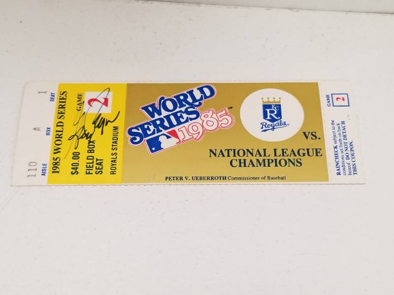 lot 1240 image: 1985 World Series Original Kansas City Royals Ticket Stub Game 2 Autographed by Greg Pryor