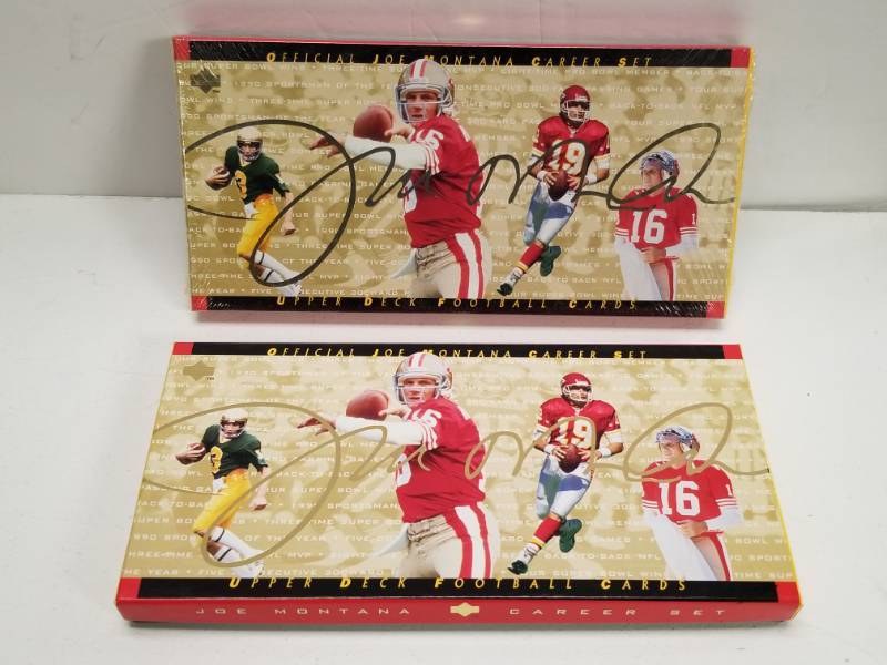 lot 1277 image: 1995 Upper Deck Joe Montana Commemorative Football Complete Set Lot Limited Chiefs & 49ers