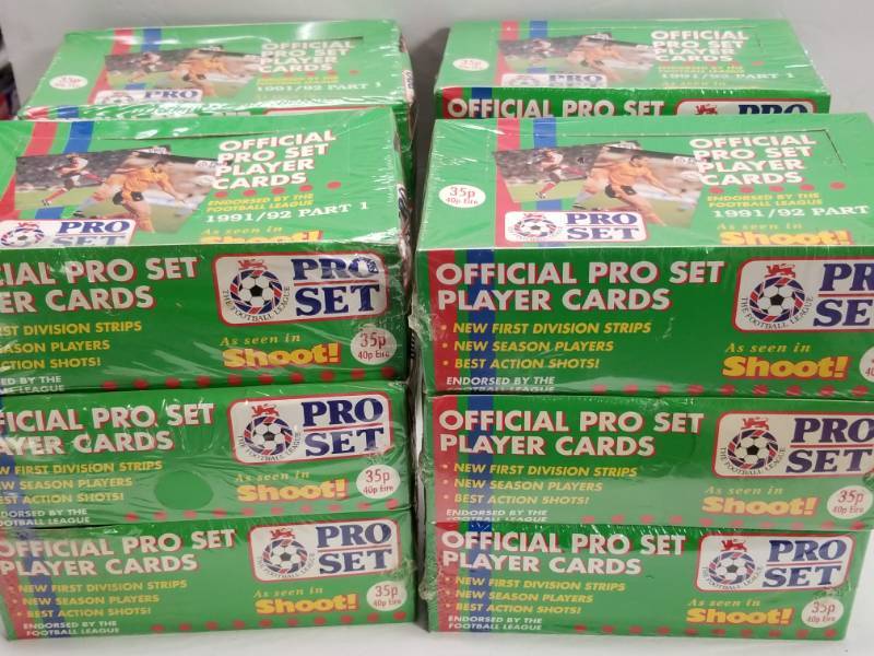 lot 1282 image: 1991 Pro Set Soccer Hobby Box Lot of 12 w 48 Packs Each Sealed Unopened