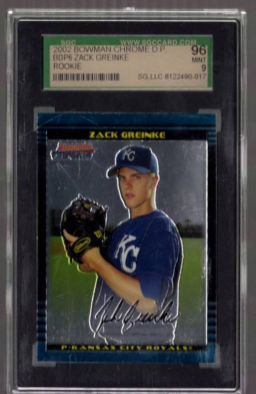 lot 1263 image: 2002 Bowman Chrome Zack Greinke #BDP6 Rookie Card Graded SGC 96 Mint