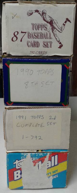 lot 1086 image: Four Complete Topps Baseball Card Sets Including 1987, 1990, 1991, & 1992 - Over 3,000 Cards - Rookies of Hall of Famers Frank Thomas, Chipper Jones, Barry Larkin, even Bo Jackson