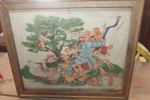 lot 4968 image: 13 x 16 Antique Mother Goose Framed Print Damaged Corner