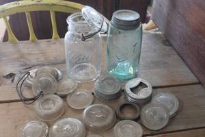 lot 4988 image: Antique Glass Canning Lids and More