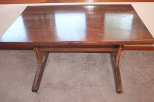 lot 5088 image: Vintage Wood Table on Casters 49 wide
